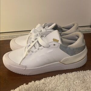 adidas Women's White Sneakers with Metallic Silver Heel Accent